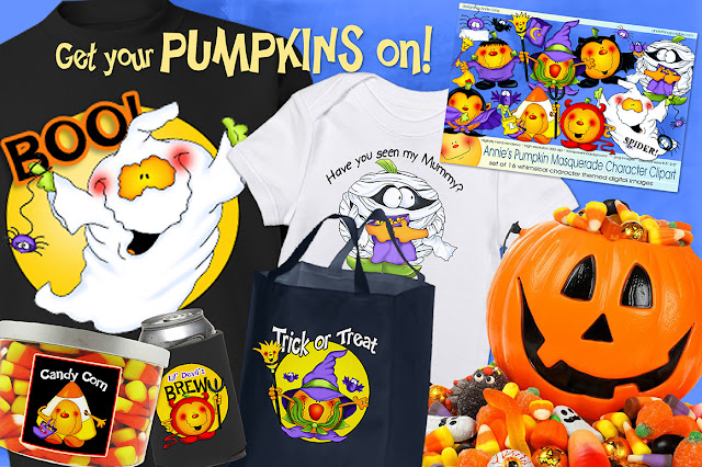 Annie Lang's masquerading costumed pumpkin character clipart collection for Halloween is now available at the Creative Market Store