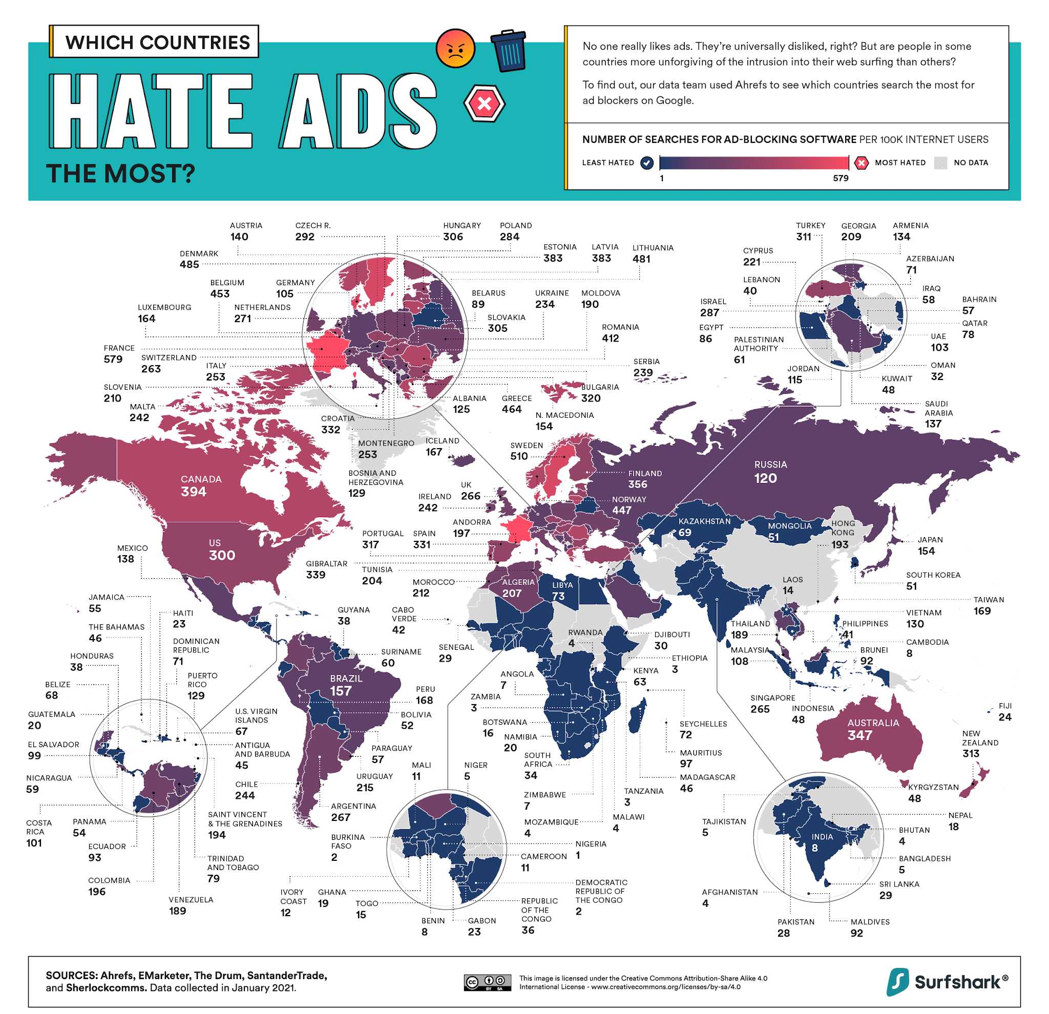 A Map of the Countries That Most Want to Block Internet Ads