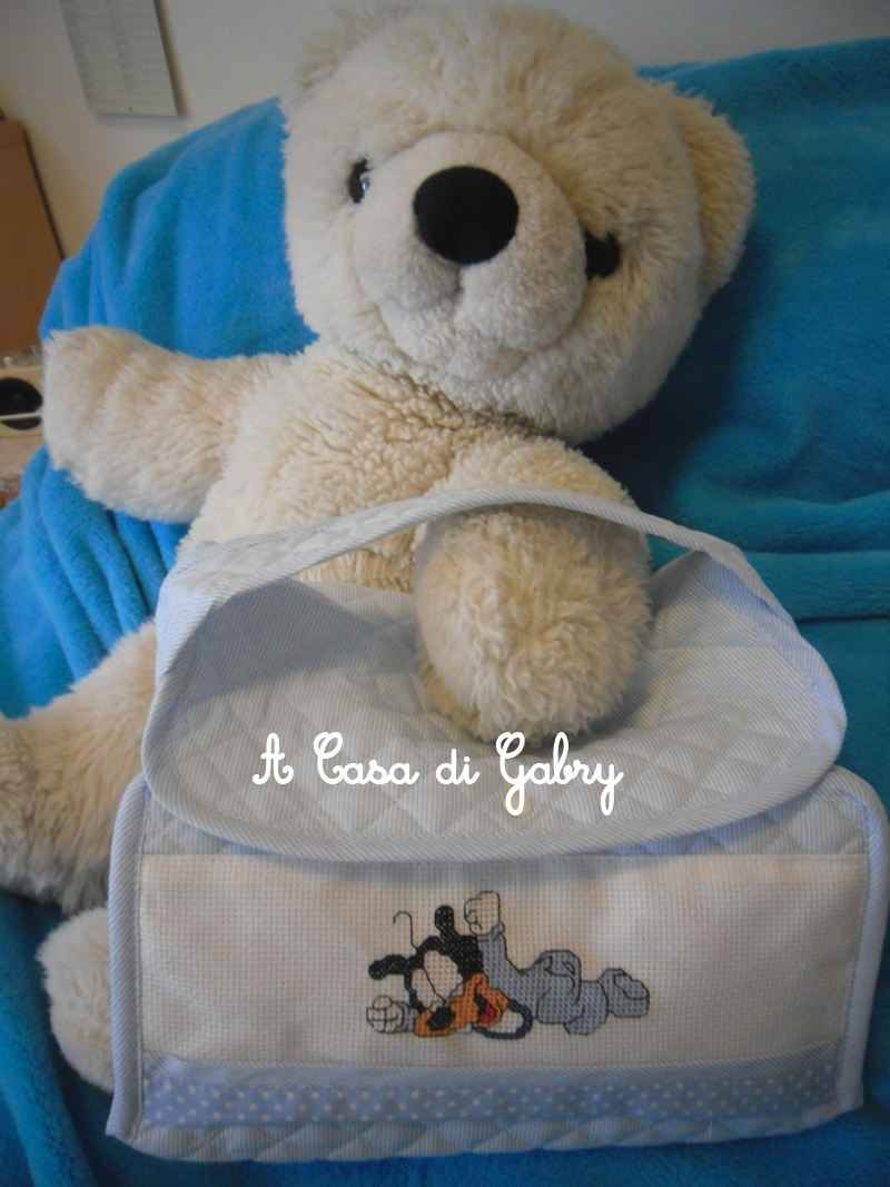 Accappatoio Triangolo Neonato In Spugna Con Tela Aida Per Ricamo Punto Croce - Stelline Azzurre - Foto 6