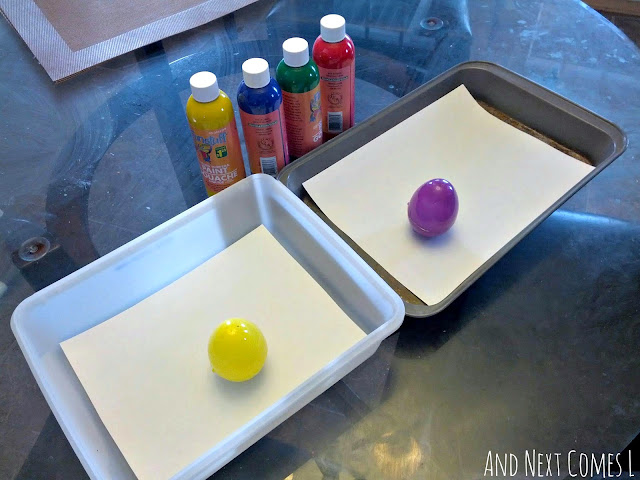 Painting with plastic Easter eggs