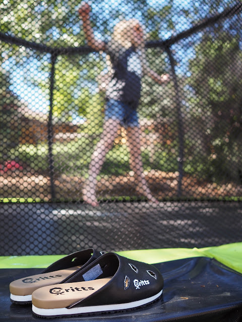 Critts slip on shoes and trampoline