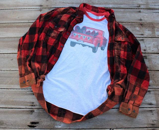 Graphic tee with Love theme and red truck with hearts