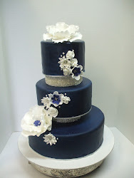 cake navy cakes tier dark flowers midnight gold separators silver purple royal anemone cupcakes weddings colors icing azul para pastel