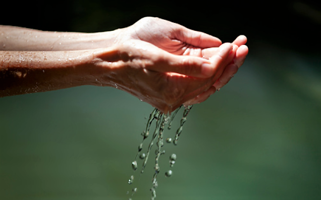 Cupped hands holding water