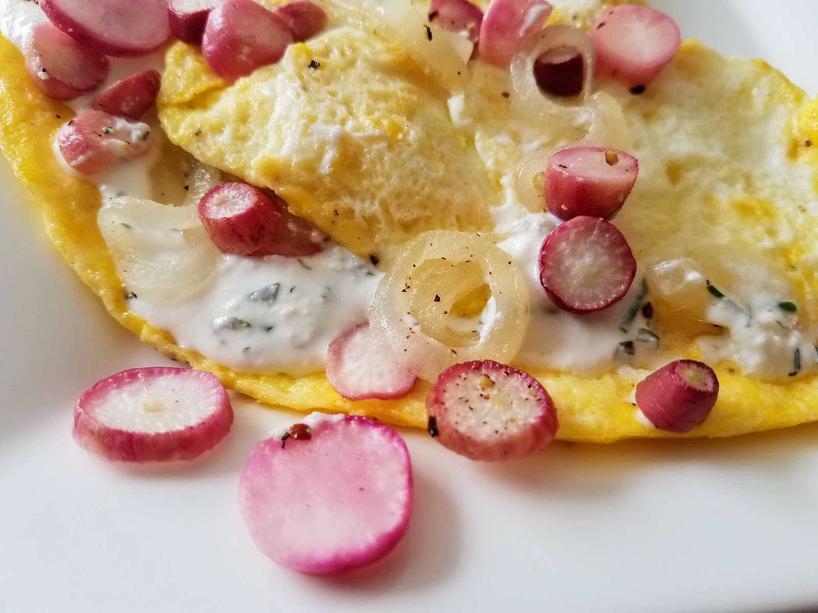 Roasted Radish and Herbed Ricotta Omelet
