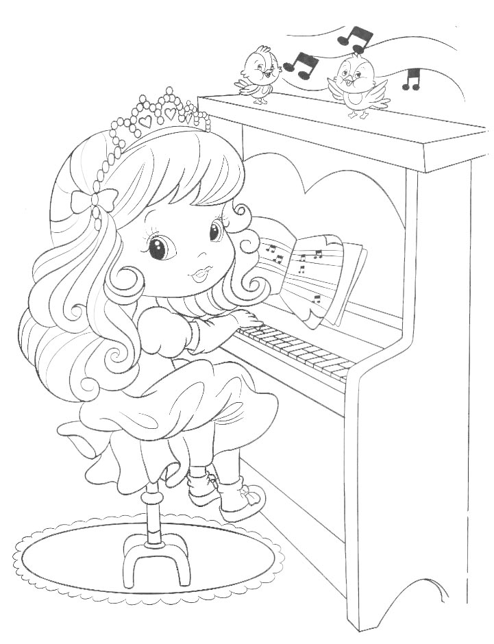 Dibujo para colorear de princesita tocando piano