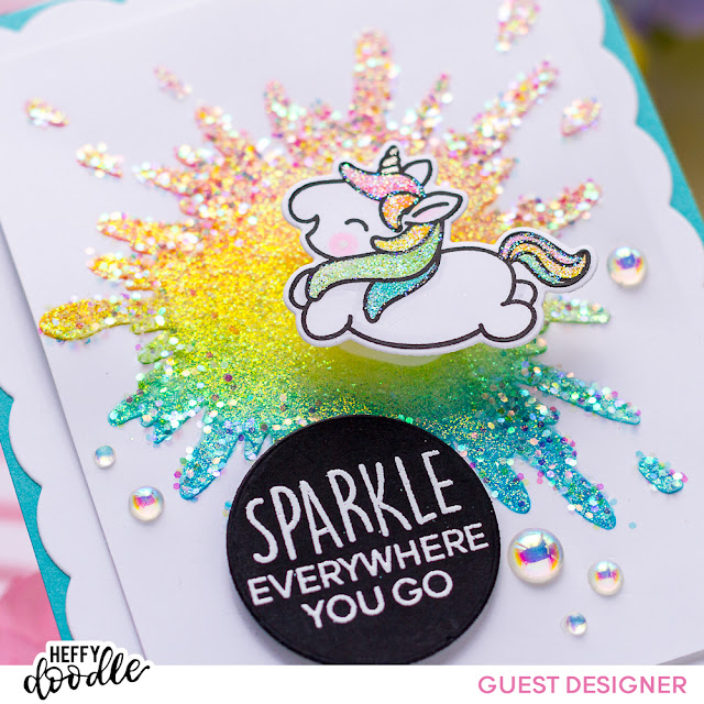 Unicorn, Rainbow, Splatter, Wobble Card,Heffy Doodle,Fluffy Puffy Unicorns,Messy Desk Stencil,Card Making, Stamping, Die Cutting, handmade card, ilovedoingallthingscrafty, Stamps, how to, glitter