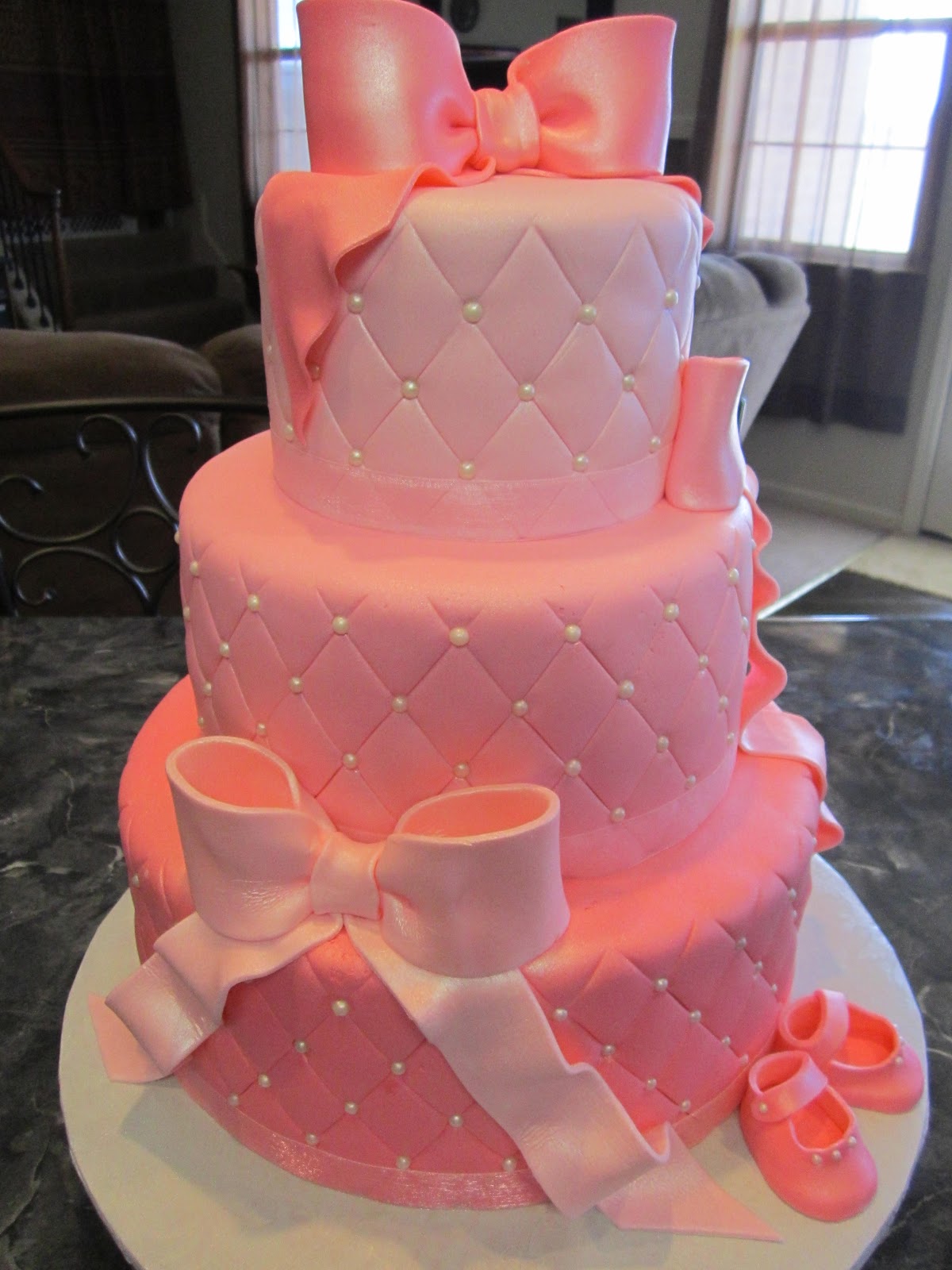 MyMoniCakes: Three Tier Quilted Pink & Pearl Baby Shower Cake with