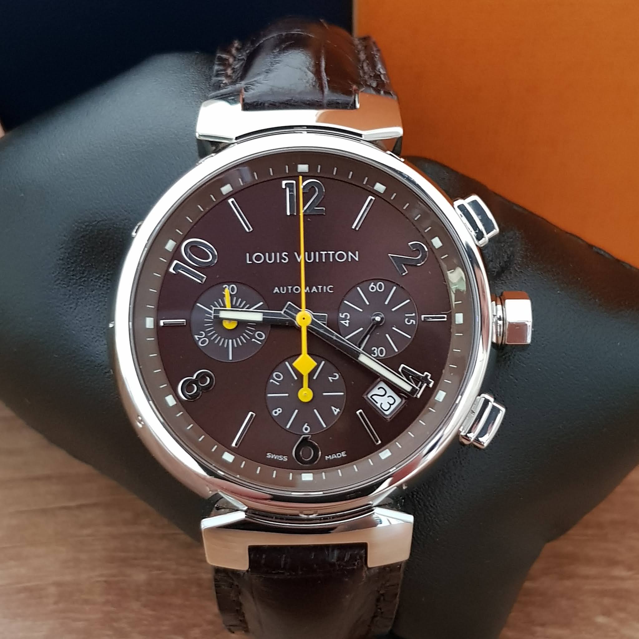 Jual Terlaris Jam Tangan Louis Vuitton LV Tambour Chronograph Leather Strap  Watch