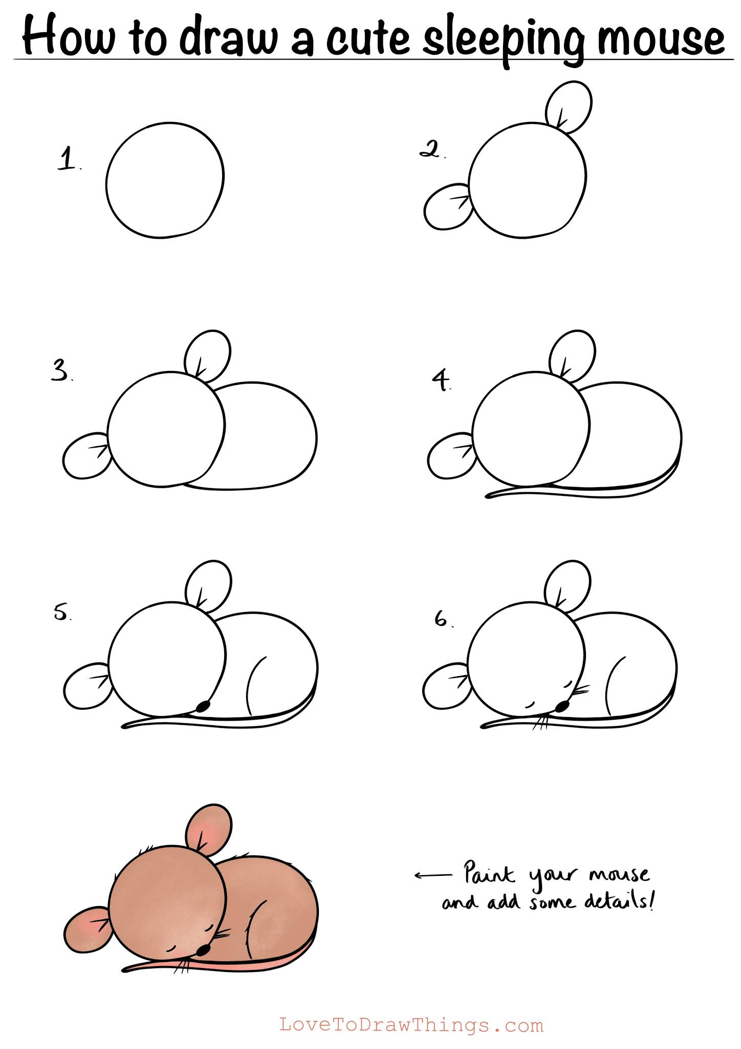 How to draw a cute sleeping mouse in 6 steps