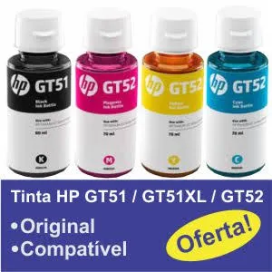 Tinta HP GT51, GT51XL e GT52 para impressora Ink Tank
