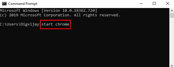 Apri Google Chrome utilizzando il prompt dei comandi