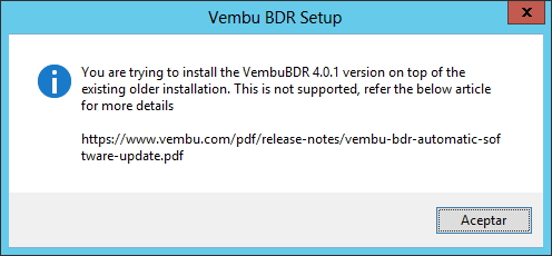 Vembu: BDR actualizar versión