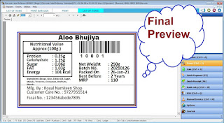 Print Food Packing Label with Nutritional Values, Batch, Expiry Date, Readymade Garments Barcode Lable with Size,   Barcode Tag Label for Jewellery Products Ready to Use Free Printing and Designing Software.
