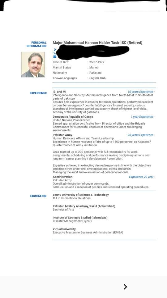 Cv sample (Major Muhammad Hannan Haider)
