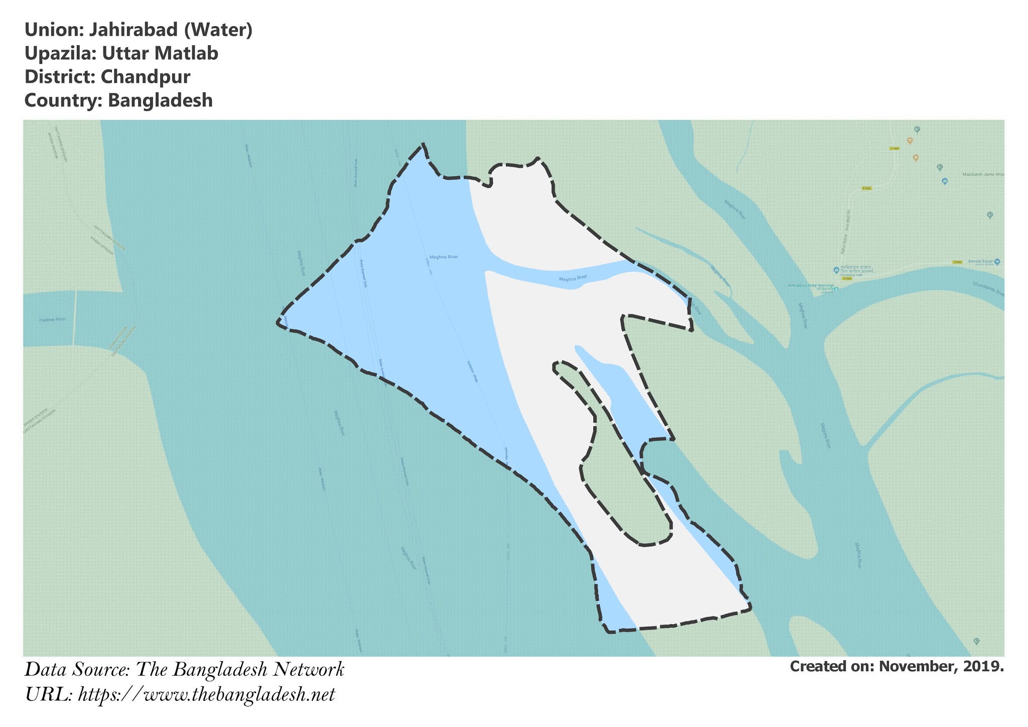 Map of Jahirabad of Uttar Matlab Upazila Map of Jahirabad of Chandpur, Bangladesh.