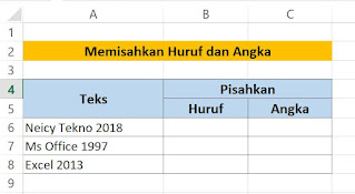 Memisahkan Huruf dan angka di excel