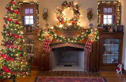 christmas cozy cottage fireplace decorated living tree folk room