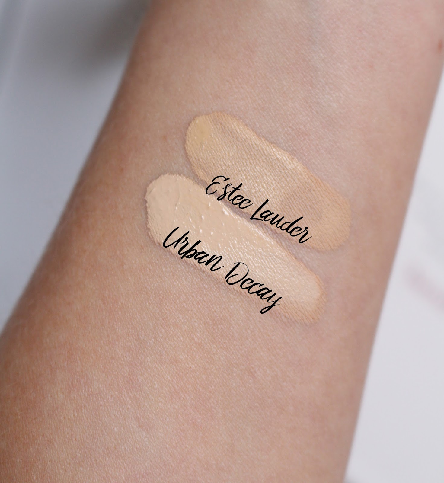 swatches of foundation for estee lauder and urban decay