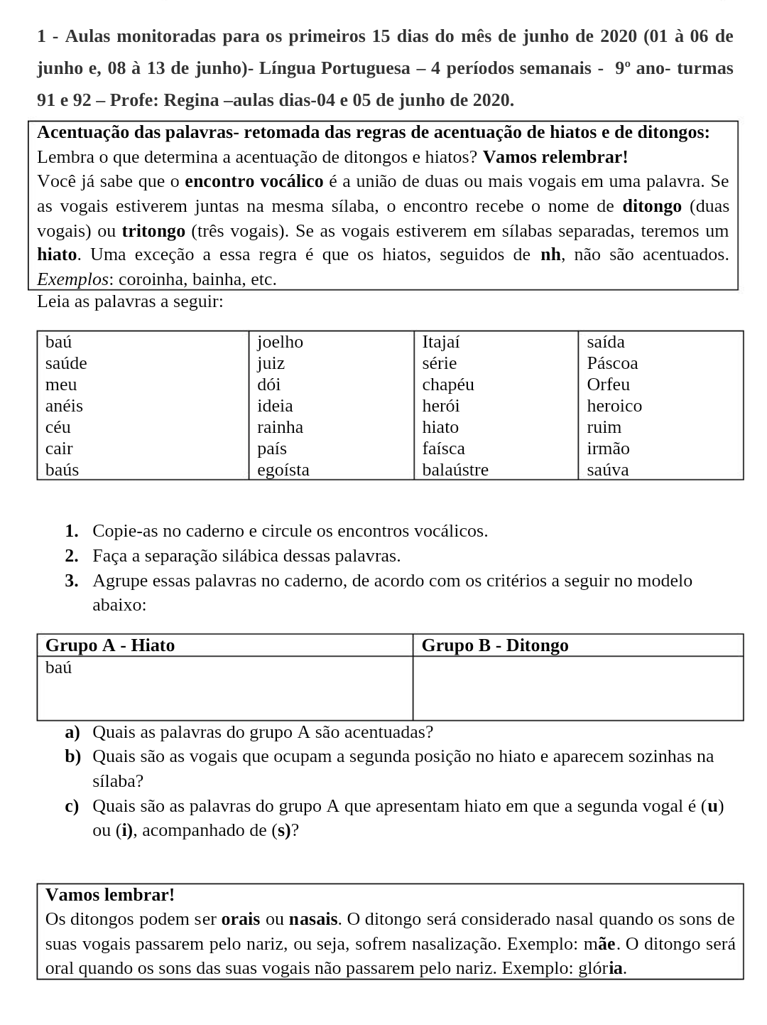 Grupos de vogais imprimível 8ª série planilhas