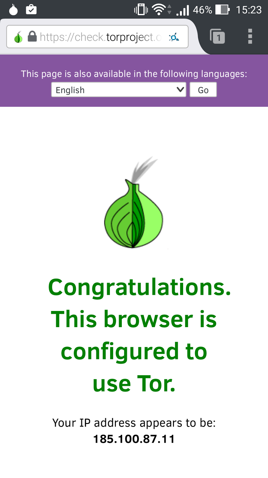 Navegador configurado para usar Tor 