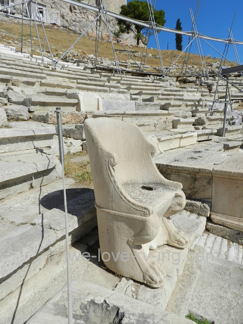 One of the very elaborate seats that was used by the priest and prominent people of Athens