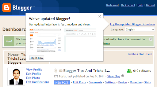 Blogger New Interface