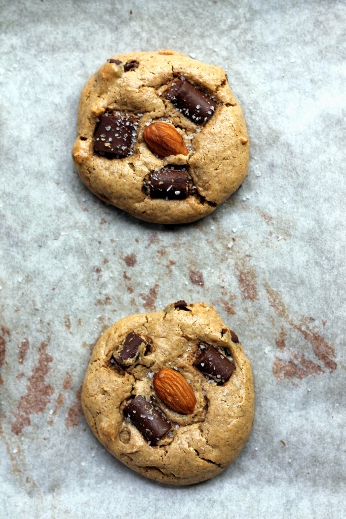 Flourless Almond Butter Dark Chocolate Chunk Cookies with sea salt