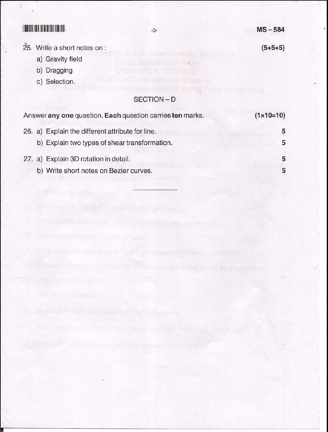 Bangalore University B.c.a. Computer Science Bca 603 Computer
