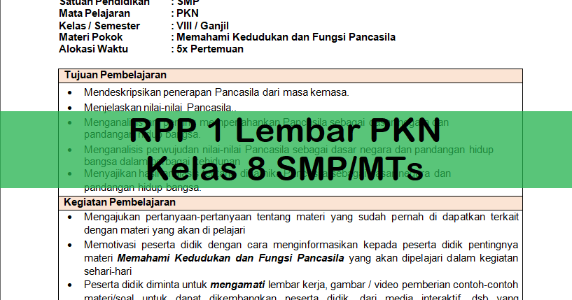 RPP 1 Lembar PKN Kelas 8 SMP/MTs - antapedia.com