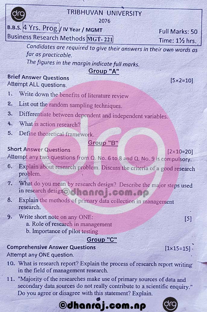 business research method question paper