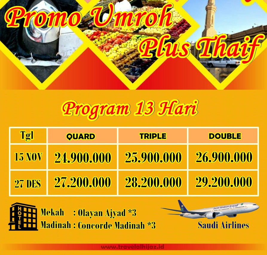 paket umroh plus thaif 13 hari