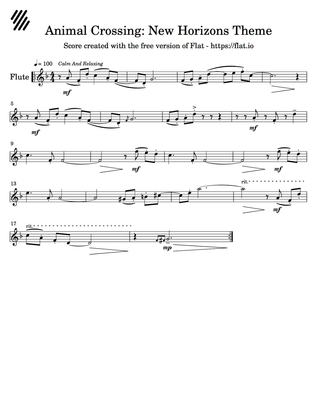 Flute Sheet Music Animal Crossing New Horizons Theme