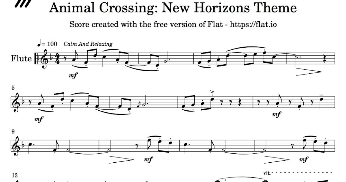 Flute Sheet Music Animal Crossing New Horizons Theme