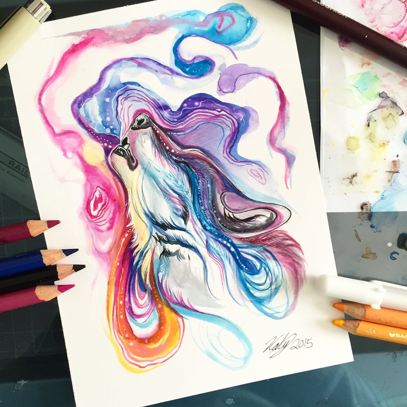 07-Spirit-Wolf-Katy-Lipscomb-Lucky978-Fantasy-Watercolor-Paintings-Colored-Pencils-Drawings-www-designstack-co