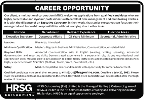 HRSG OUTSOURCING Islamabad Jobs 2022 | Pak Jobs