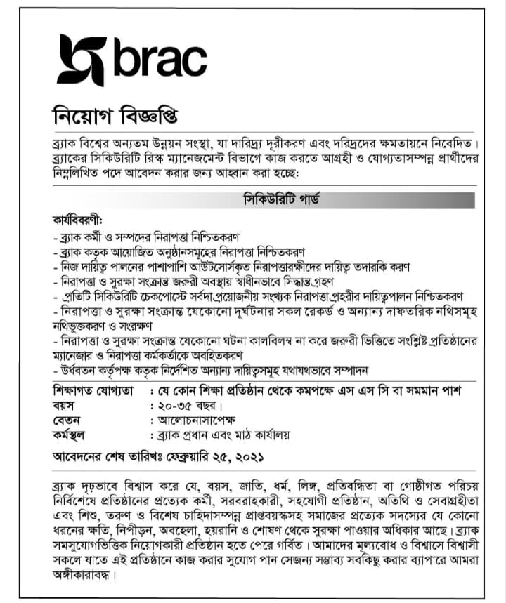 BRAC ngo Job Circular 2021