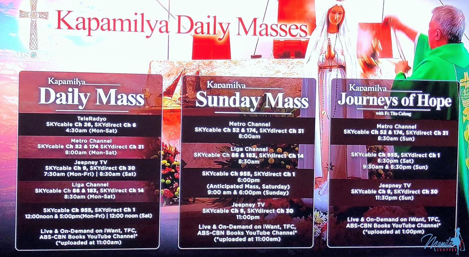 Manila Shopper Holy Mass on TV or via Online Streaming during