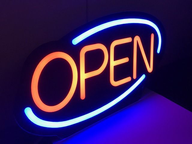 Turned on modern LED open sign from Affordable LED