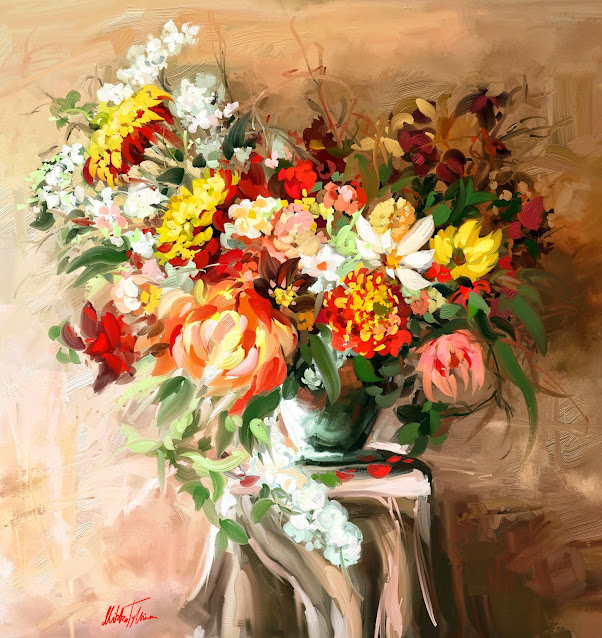 Sunny bouquet digital still life painting by Mikko Tyllinen
