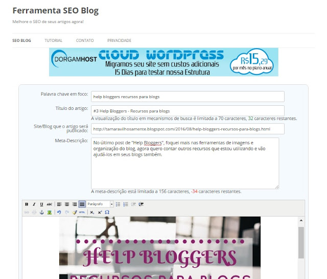 help bloggers - recursos para blogs - ferramenta seo blog - Tamaravilhosamente