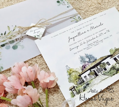 convite de casamento artesanal personalizado casamento no campo fazenda ao ar livre floral herbal folhagem verde paisagem campo fazenda aquarela aquarelada mini wedding boho chic casamento moderno sofisticado lindo luxo delicado rustico