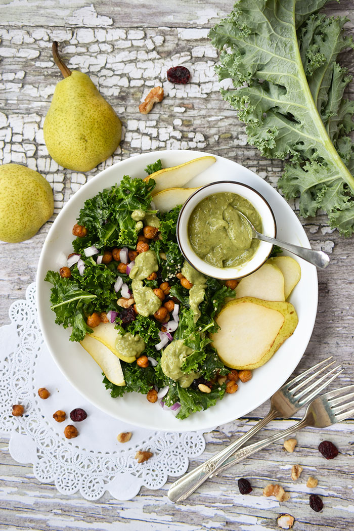 Kale Salad With Avocado Dressing and Fresh Pears (Recipe)
