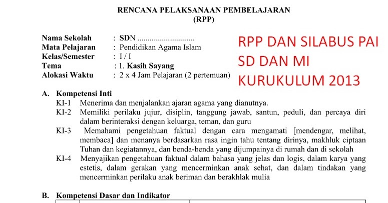 Silabus Pai Sd Kelas 1 K 13 / Perangkat Pembelajaran Pai