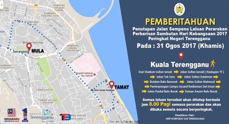 Penutupan Jalan Sempena Perbarisan Sambutan Hari Kebangsaan 2017