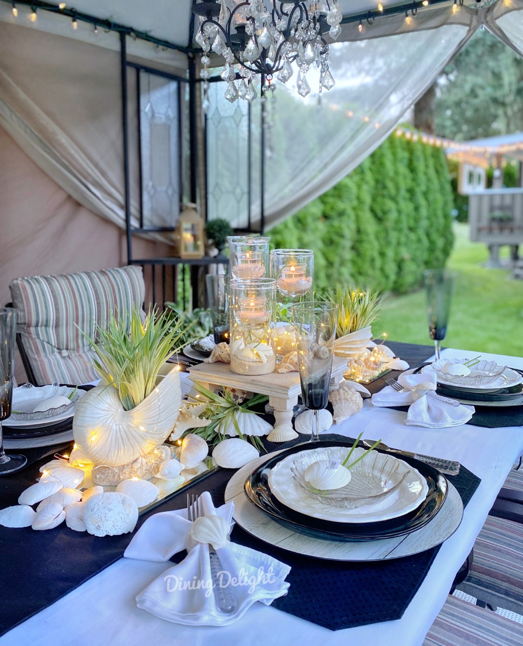 Dining Delight: Coastal Themed Tablescape in Black & White