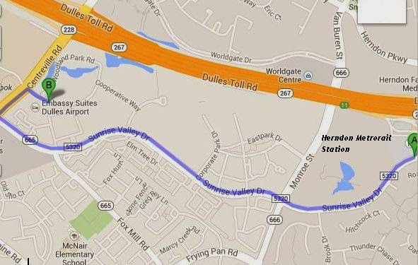 The new Reston Metrorail Station is 5 miles/10 minutes from Embassy Suites Dulles Airport