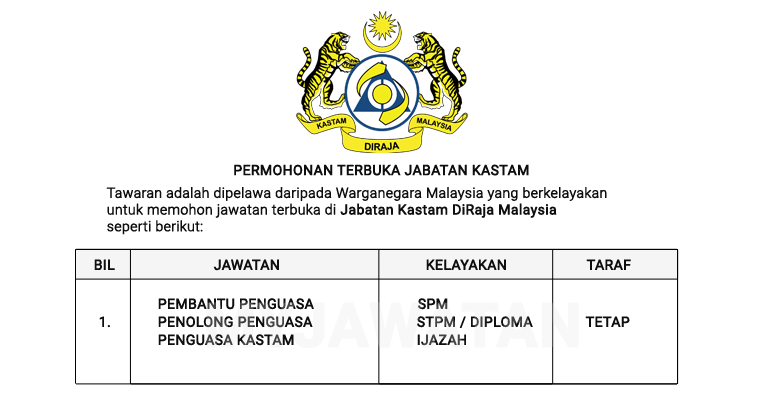 2021 kastam jawatan kosong Cara Memohon