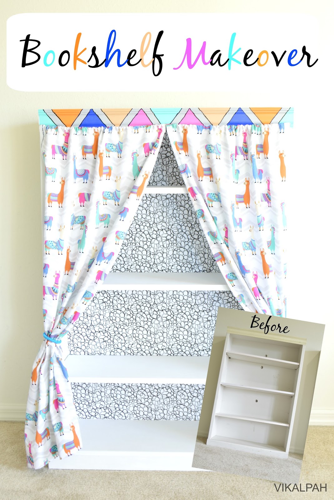 Vikalpah Bookshelf makeover How to add curtains to bookshelf