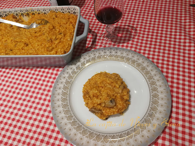 Risotto de sobrasada y champiñones